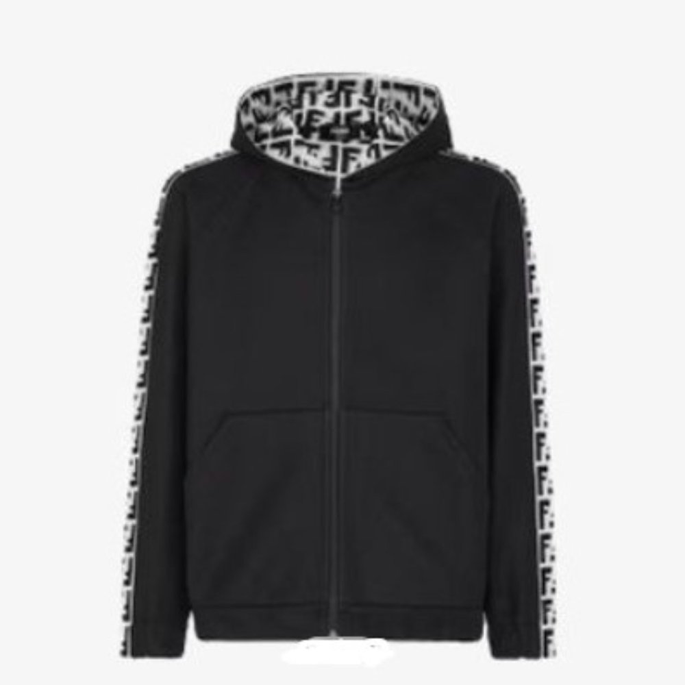 FENDI - Black and White FF logo hooded jacket with zipper
